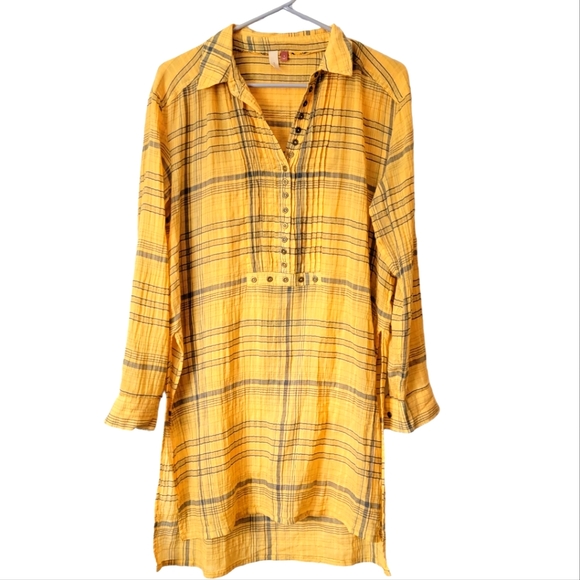 Pilcro and the Letterpress Tops - PILCRO Tunic Top Womens Size S Plaid Pintuck Buttoned  with Side Slits